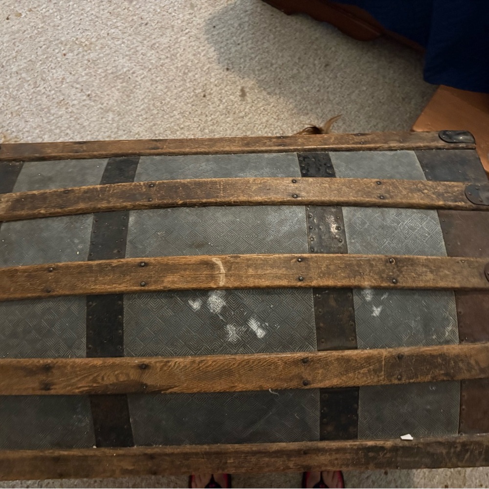 Vintage Wooden and Metal camelback trunk